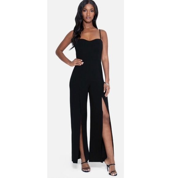 Bebe Open Leg Scuba Jumpsuit in Black. - Picture 3 of 9